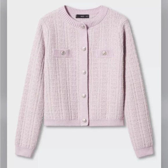 Mango Tweed Metallic Cardigan Sweater Lady Jacket Lavender Silver Size XS - Picture 1 of 13